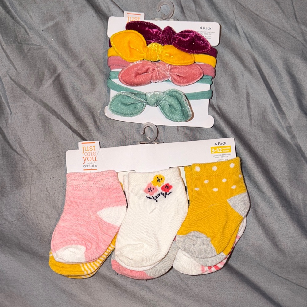 Just One You by Carter's Kids Headbands and Socks Set - Pink, Yellow, Green